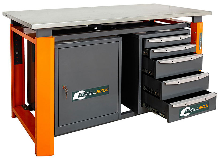 Верстак слесарный двухтумбовый КМК завод TOOLLBOX Premium ТВР1500(ТВ0-ТВ5) оранжевый, серый