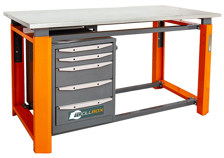 Верстак слесарный однотумбовый КМК завод TOOLLBOX Premium ТВР 1800(ТВ5) оранжевый, серый