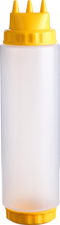 Диспенсер для соуса Gastroplast 79684 1000 мл d=7,5 см h=29 см (пластик) прозрачный c 2 желтыми крышками и 3 носиками