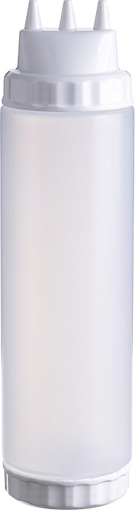 Диспенсер для соуса Gastroplast 79678 750 мл d=7 см h=27 см (пластик) прозрачный c 2 белыми крышками и 3 носиками