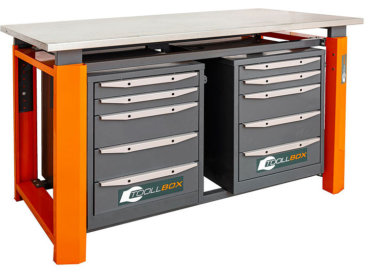 Верстак слесарный двухтумбовый КМК завод TOOLLBOX Premium ТВР1500(ТВ5-ТВ5) оранжевый, серый