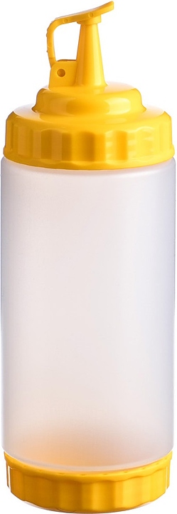 Диспенсер для соуса Gastroplast 79689 500 мл d=7 см h=20 см (пластик) прозрачный c 2 желтыми крышками