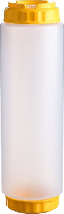 Диспенсер для соуса Gastroplast 79714 1000 мл d=7,5 см h=25,7 см (пластик) прозрачный c силиконовым носиком и 2 желтыми крышками