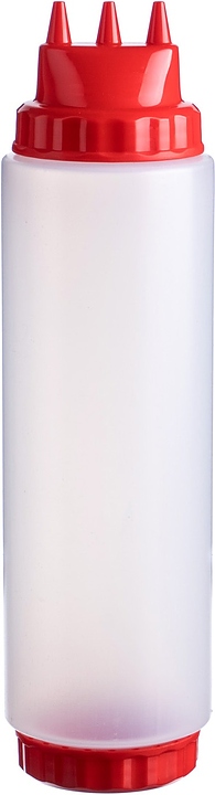 Диспенсер для соуса Gastroplast 79681 1000 мл d=7,5 см h=29 см (пластик) прозрачный c 2 красными крышками и 3 носиками
