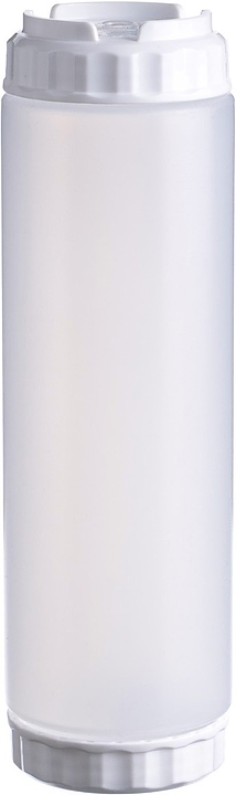 Диспенсер для соуса Gastroplast 79708 750 мл d=7 см h=23,7 см (пластик) прозрачный c силиконовым носиком и 2 белыми крышками