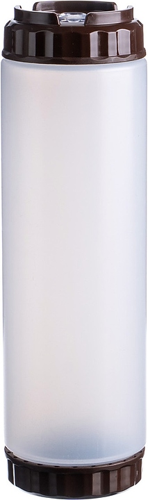 Диспенсер для соуса Gastroplast 79707 750 мл d=7 см h=23,7 см (пластик) прозрачный c силиконовым носиком и 2 коричневыми крышками