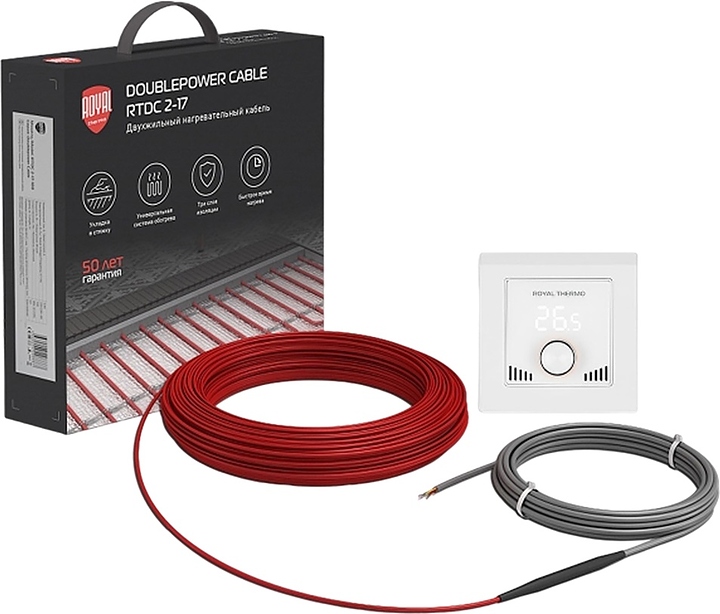 Кабель нагревательный Royal Thermo RTDC 2-17-1500 с терморегулятором RTI-16
