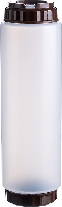 Диспенсер для соуса Gastroplast 79712 1000 мл d=7,5 см h=25,7 см (пластик) прозрачный c силиконовым носиком и 2 коричневыми крышками
