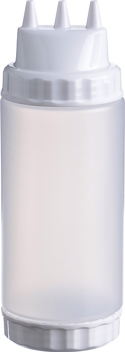 Диспенсер для соуса Gastroplast 79673 500 мл d=7 см h=20 см (пластик) прозрачный c 2 белыми крышками и 3 носиками