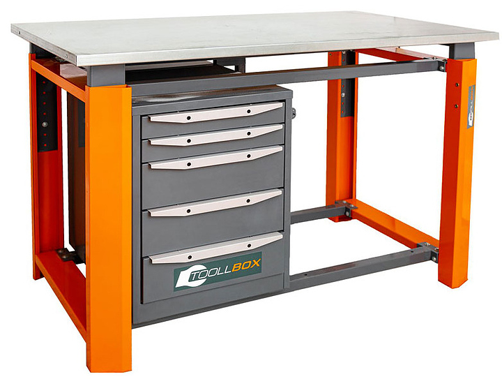 Верстак слесарный однотумбовый КМК завод TOOLLBOX Premium ТВР 1500(ТВ5) оранжевый, серый