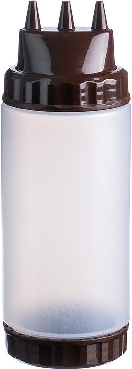 Диспенсер для соуса Gastroplast 79672 500 мл d=7 см h=20 см (пластик) прозрачный c 2 коричневыми крышками и 3 носиками