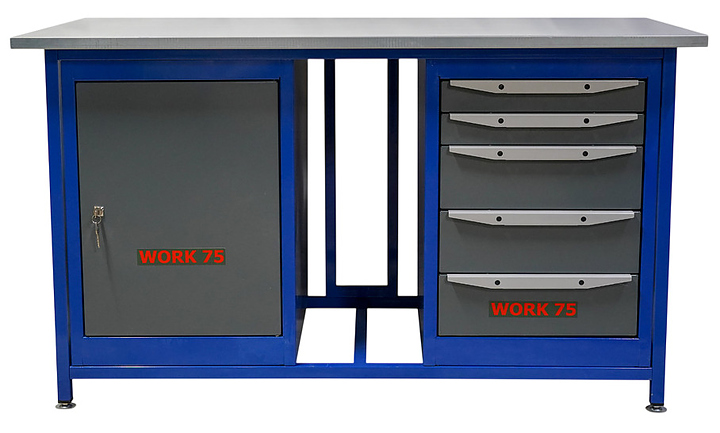 Верстак слесарный двухтумбовый КМК завод WORK75 WK1500(Т0-Т5) синий, серый