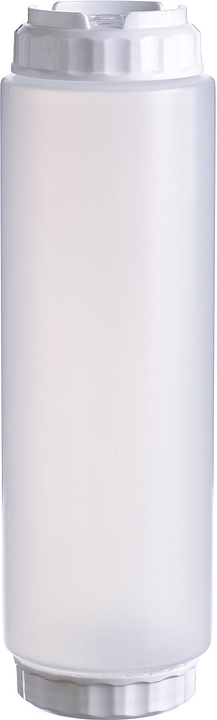 Диспенсер для соуса Gastroplast 79713 1000 мл d=7,5 см h=25,7 см (пластик) прозрачный c силиконовым носиком и 2 белыми крышками