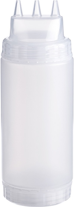 Диспенсер для соуса Gastroplast 79670 500 мл d=7 см h=20 см (пластик) прозрачный c 2 прозрачными крышками и 3 носиками