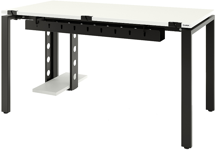 Стол офисный прямой ZAMM Формат 60х30 ТР 1400х800 с пропусками, кабель-каналом и подвесом системного блока, белый/черный