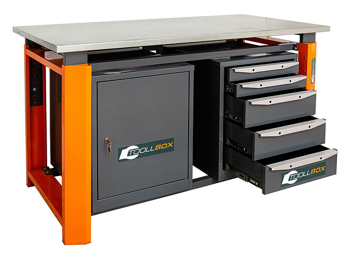 Верстак слесарный двухтумбовый КМК завод TOOLLBOX Premium ТВР1500(ТВ0-ТВ5) оранжевый, серый