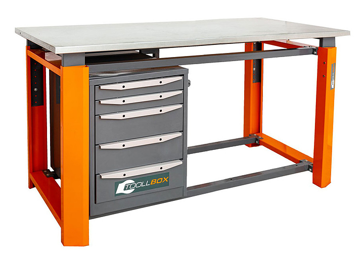 Верстак слесарный однотумбовый КМК завод TOOLLBOX Premium ТВР 1800(ТВ5) оранжевый, серый