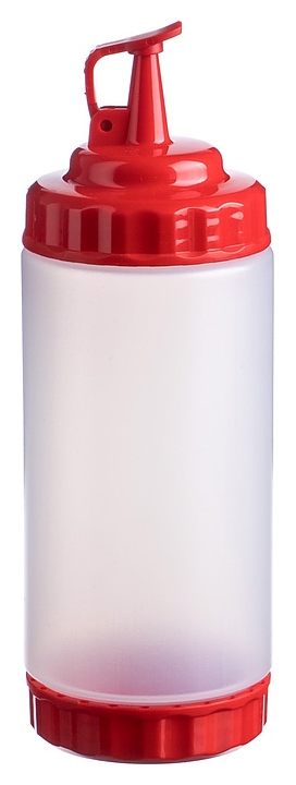 Диспенсер для соуса Gastroplast 79686 500 мл d=7 см h=20 см (пластик) прозрачный c 2 красными крышками