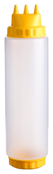 Диспенсер для соуса Gastroplast 79684 1000 мл d=7,5 см h=29 см (пластик) прозрачный c 2 желтыми крышками и 3 носиками