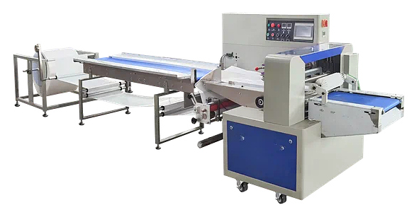 Автоматическая горизонтальная упаковочная машина Hualian DXDZ-600XD под ВПП, 3 servo, лента 250 мм, регулировка форм, min bag L 130, H 120