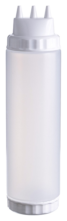 Диспенсер для соуса Gastroplast 79678 750 мл d=7 см h=27 см (пластик) прозрачный c 2 белыми крышками и 3 носиками