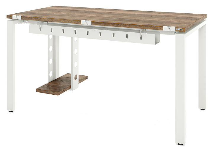 Стол офисный прямой ZAMM Формат 60х30 ТР 1200х800 с пропусками, кабель-каналом и подвесом системного блока, дуб галифакс олово/белый матовый