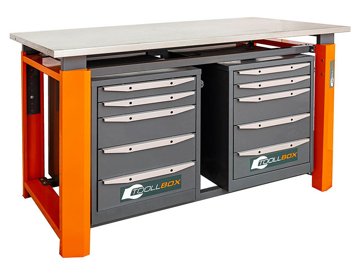 Верстак слесарный двухтумбовый КМК завод TOOLLBOX Premium ТВР1500(ТВ5-ТВ5) оранжевый, серый