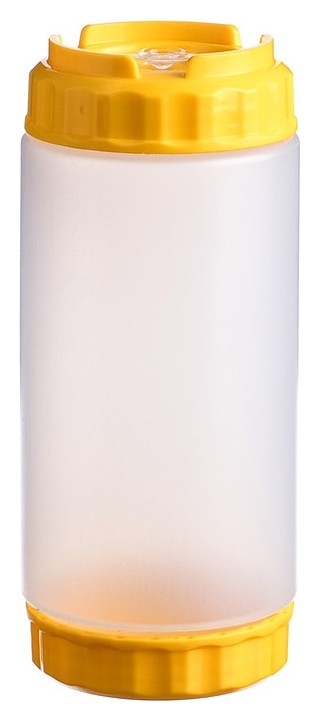 Диспенсер для соуса Gastroplast 79704 500 мл d=7 см h=16,6 см (пластик) прозрачный c силиконовым носиком и 2 желтыми крышками