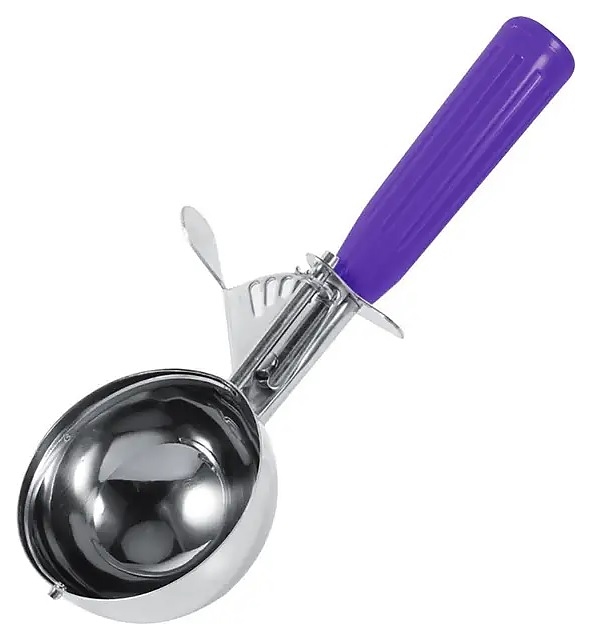 Ложка для мороженого Restopit бк196 d=4 см (нерж. сталь) с выталкивателем и фиолетовой рукояткой