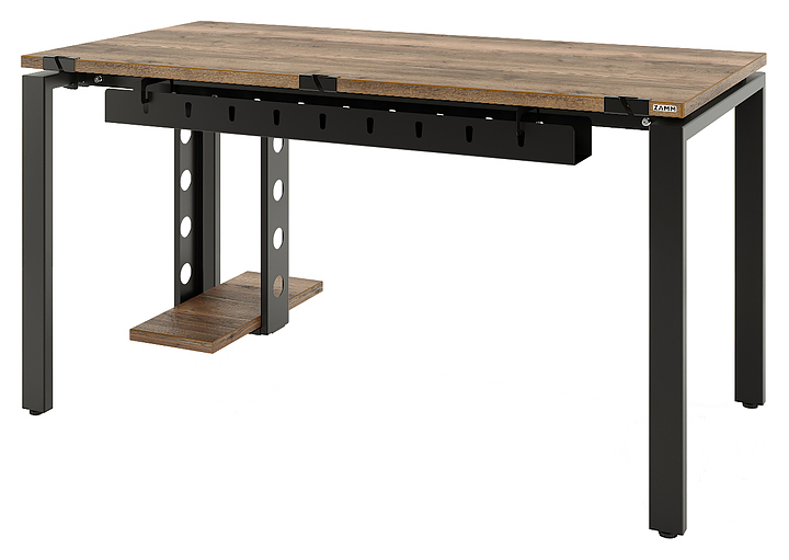 Стол офисный прямой ZAMM Формат 60х30 ТР 1800х600 с пропусками, кабель-каналом и подвесом системного блока, дуб галифакс олово/черный