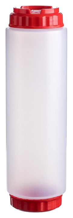 Диспенсер для соуса Gastroplast 79711 1000 мл d=7,5 см h=25,7 см (пластик) прозрачный c силиконовым носиком и 2 красными крышками