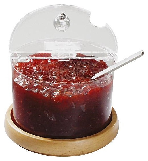 Емкость для джема охлаждаемая APS 16834 1000 мл d=14 см h=11,5 см с крышкой (пластик) прозрачная на подставке (дерево)