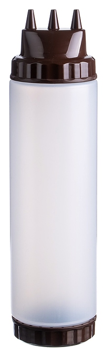 Диспенсер для соуса Gastroplast 79677 750 мл d=7 см h=27 см (пластик) прозрачный c 2 коричневыми крышками и 3 носиками