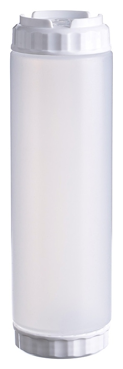 Диспенсер для соуса Gastroplast 79708 750 мл d=7 см h=23,7 см (пластик) прозрачный c силиконовым носиком и 2 белыми крышками