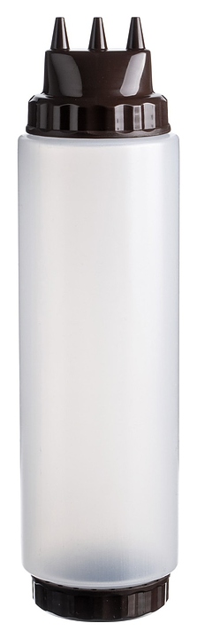 Диспенсер для соуса Gastroplast 79682 1000 мл d=7,5 см h=29 см (пластик) прозрачный c 2 коричневыми крышками и 3 носиками