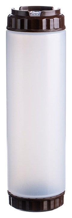 Диспенсер для соуса Gastroplast 79707 750 мл d=7 см h=23,7 см (пластик) прозрачный c силиконовым носиком и 2 коричневыми крышками