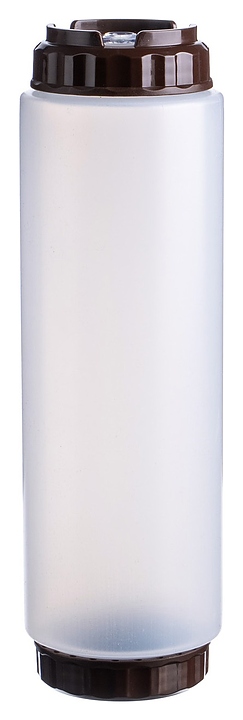 Диспенсер для соуса Gastroplast 79712 1000 мл d=7,5 см h=25,7 см (пластик) прозрачный c силиконовым носиком и 2 коричневыми крышками