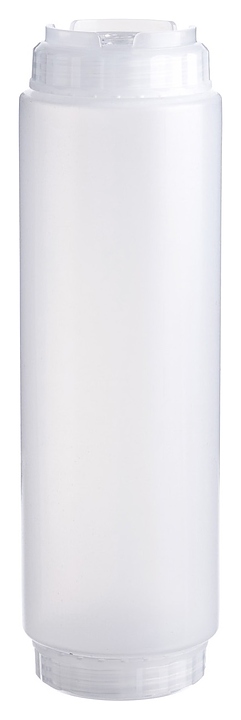 Диспенсер для соуса Gastroplast 79710 1000 мл d=7,5 см h=25,7 см (пластик) прозрачный c силиконовым носиком и 2 прозрачными крышками