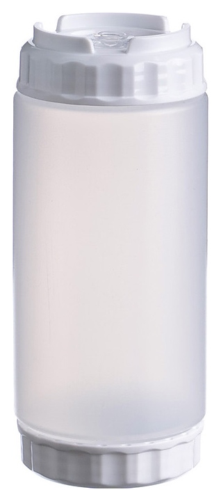 Диспенсер для соуса Gastroplast 79703 500 мл d=7 см h=16,6 см (пластик) прозрачный c силиконовым носиком и 2 белыми крышками