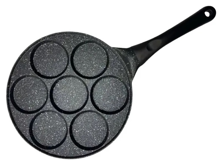 Сковорода для оладий Restopit рп490 d=27 см h=1,3 см 7 ячеек d=8 см (алюминий с антипригарным покрытием) с пластиковой рукояткой