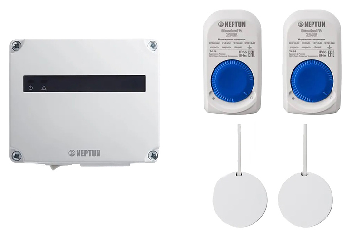 Система защиты от протечек воды Neptun Aquacontrol 3/4 дюйма (проводная, 2 крана Aquacontrol, латунь)