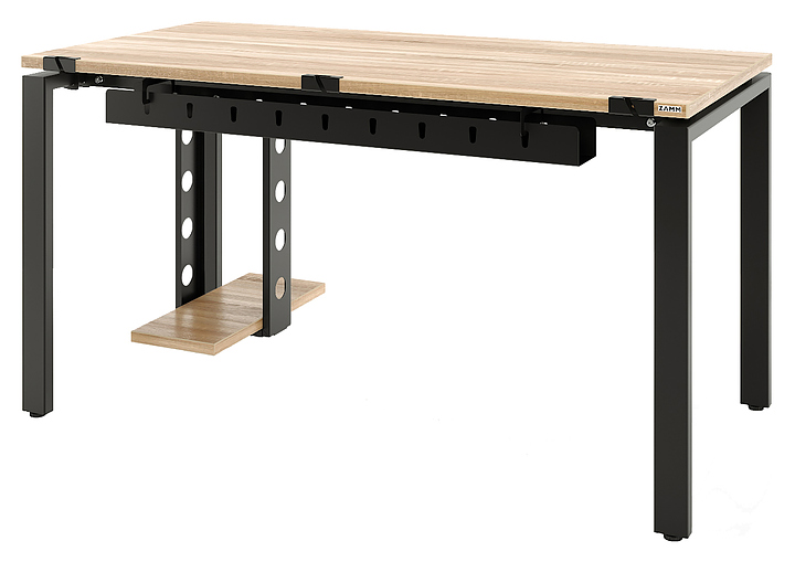 Стол офисный прямой ZAMM Формат 60х30 ТР 1400х800 с пропусками, кабель-каналом и подвесом системного блока, дуб бардолино/черный муар