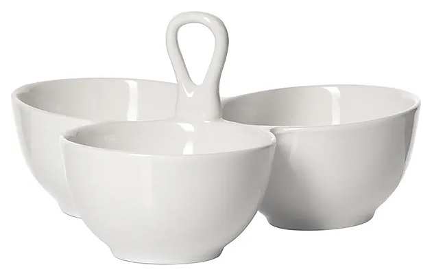 Менажница Kunstwerk A3939 250 мл 20,5х20,5 см h=12 см 3 емкости d=10 см (фарфор) белая