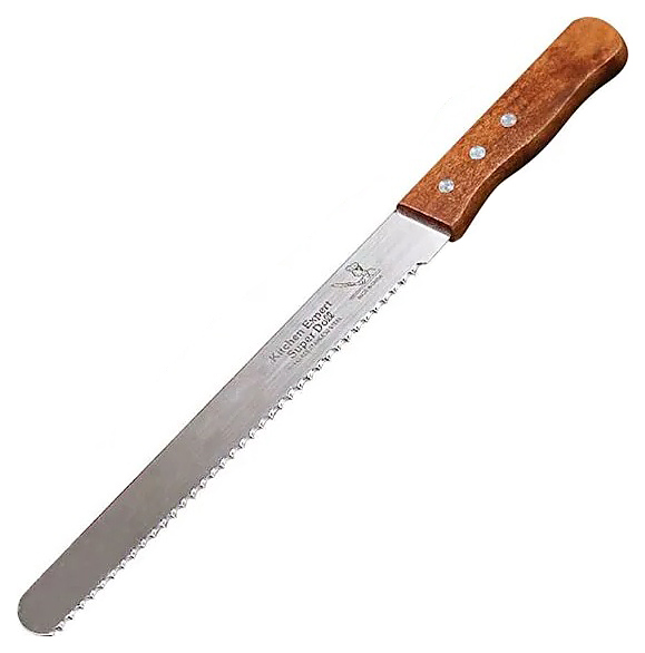 Нож кондитерский Restopit рп150 Super Doll l=30 см (нерж. сталь) с крупными зубцами и деревянной рукояткой