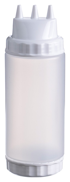 Диспенсер для соуса Gastroplast 79673 500 мл d=7 см h=20 см (пластик) прозрачный c 2 белыми крышками и 3 носиками