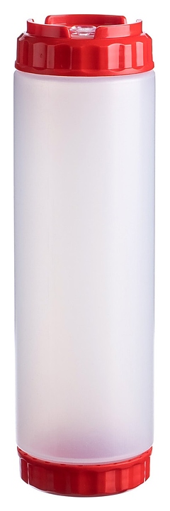 Диспенсер для соуса Gastroplast 79706 750 мл d=7 см h=23,7 см (пластик) прозрачный c силиконовым носиком и 2 красными крышками