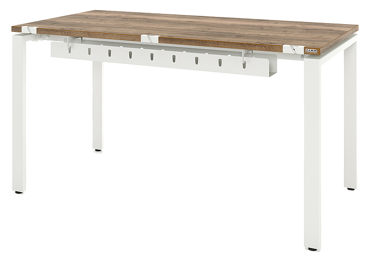 Стол офисный прямой ZAMM Формат 60х30 ТР 1600х600 с пропусками и кабель-каналом, дуб галифакс олово/белый матовый
