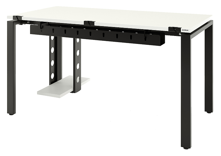 Стол офисный прямой ZAMM Формат 60х30 ТР 1200х800 с пропусками, кабель-каналом и подвесом системного блока, белый/черный