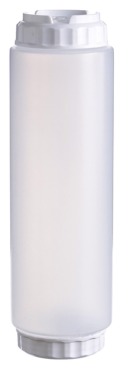 Диспенсер для соуса Gastroplast 79713 1000 мл d=7,5 см h=25,7 см (пластик) прозрачный c силиконовым носиком и 2 белыми крышками