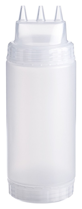 Диспенсер для соуса Gastroplast 79670 500 мл d=7 см h=20 см (пластик) прозрачный c 2 прозрачными крышками и 3 носиками